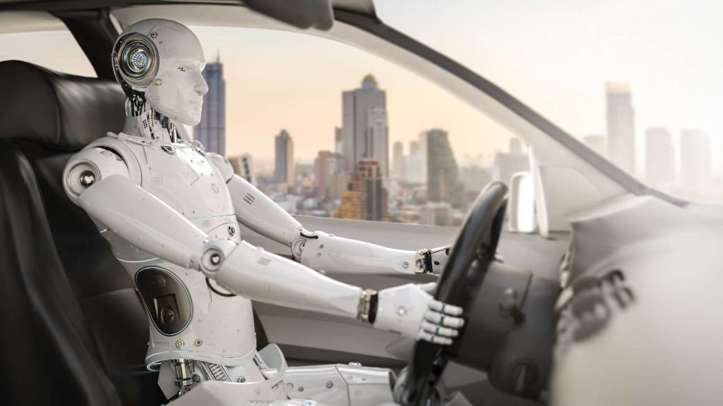 Robot driving a self driving car